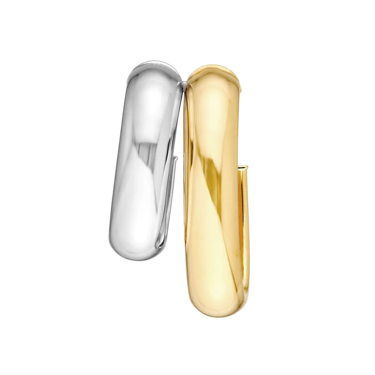 14K Two-Tone Gold Side by Side D-Tube Open Hoop Earrings