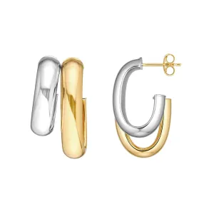14K Two-Tone Gold Side by Side D-Tube Open Hoop Earrings