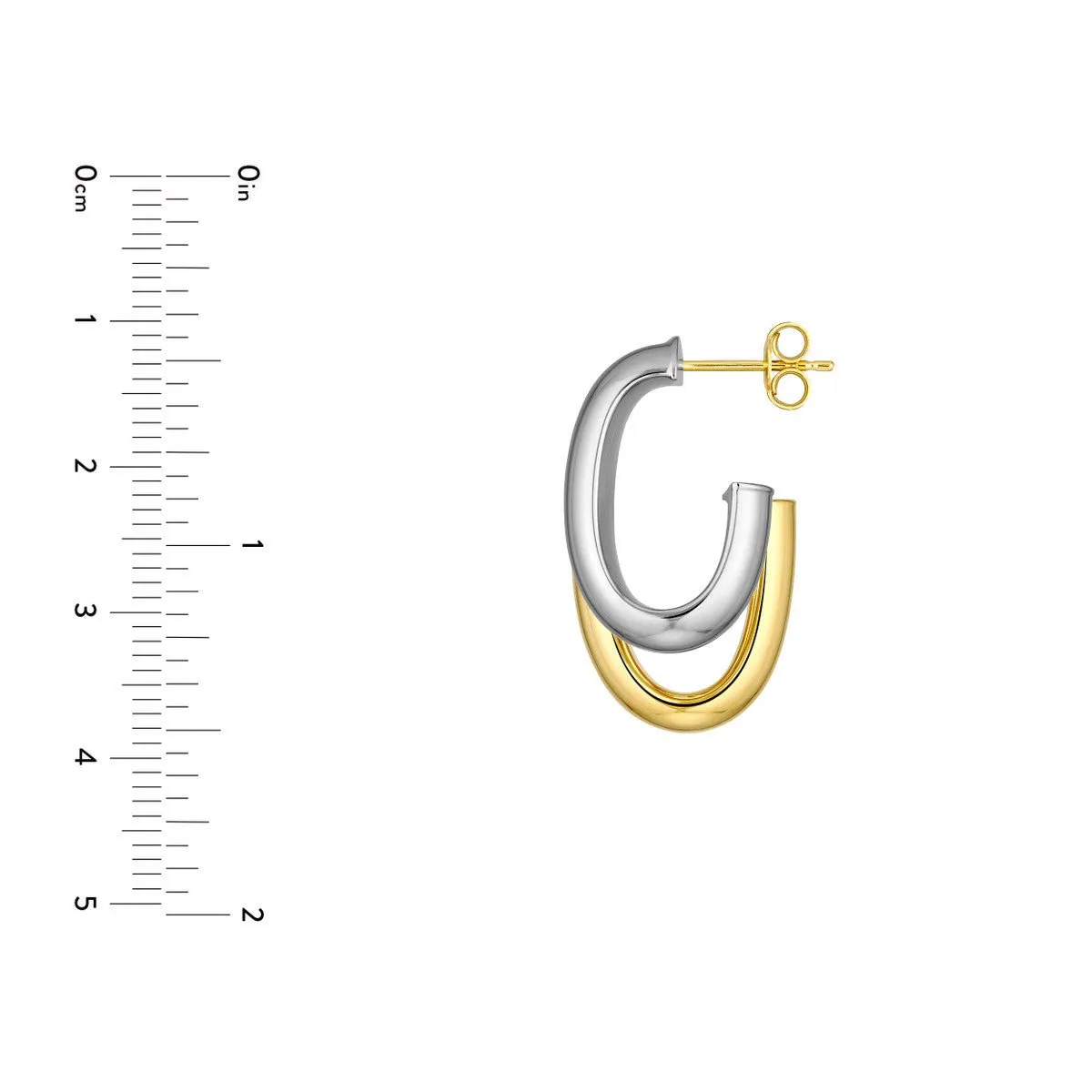 14K Two-Tone Gold Side by Side D-Tube Open Hoop Earrings