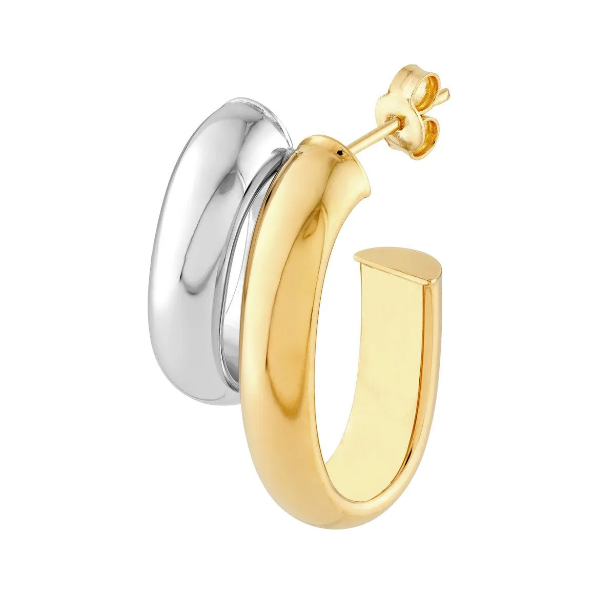 14K Two-Tone Gold Side by Side D-Tube Open Hoop Earrings