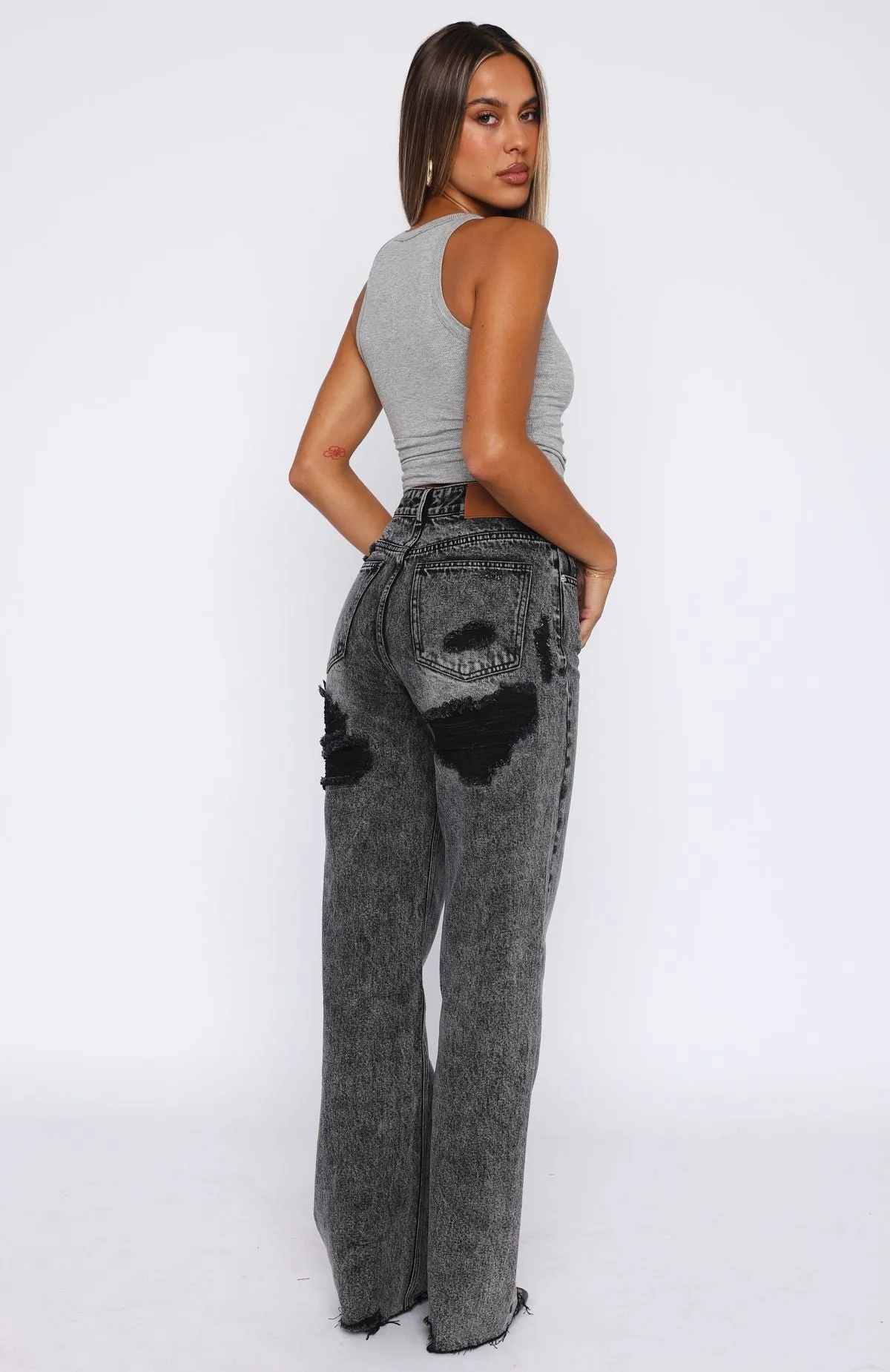 Alana High Waisted Straight Leg Jeans Grey Acid