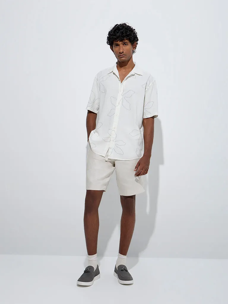 Ascot Off-White Printed Relaxed-Fit Cotton Shirt