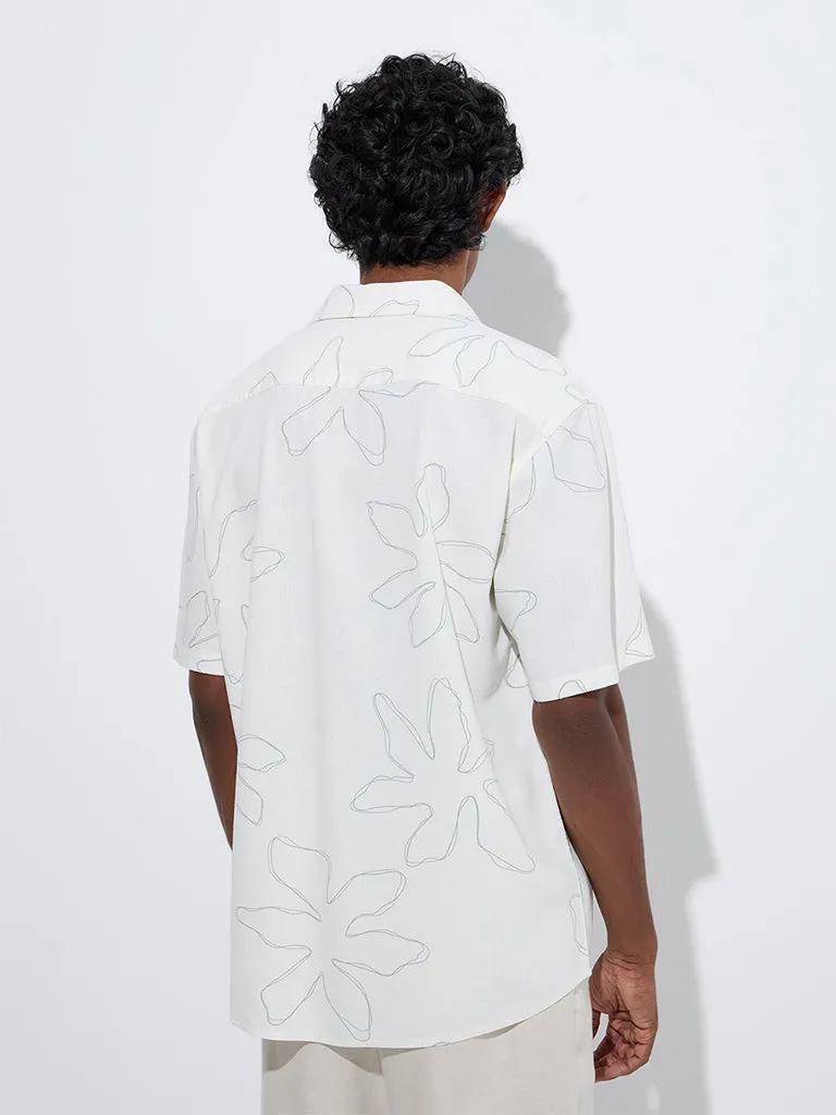 Ascot Off-White Printed Relaxed-Fit Cotton Shirt