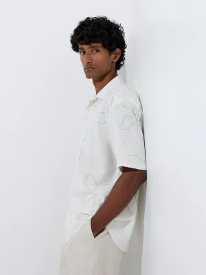Ascot Off-White Printed Relaxed-Fit Cotton Shirt