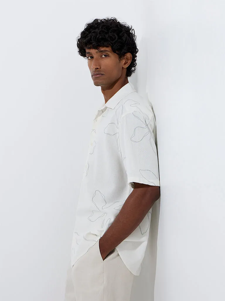 Ascot Off-White Printed Relaxed-Fit Cotton Shirt