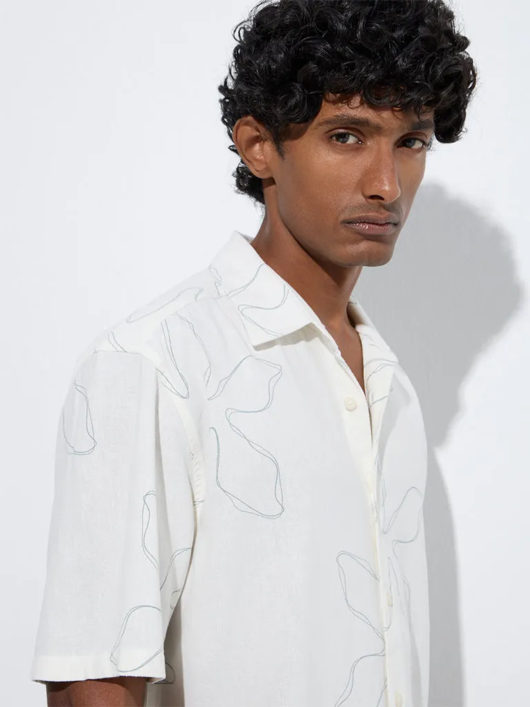 Ascot Off-White Printed Relaxed-Fit Cotton Shirt