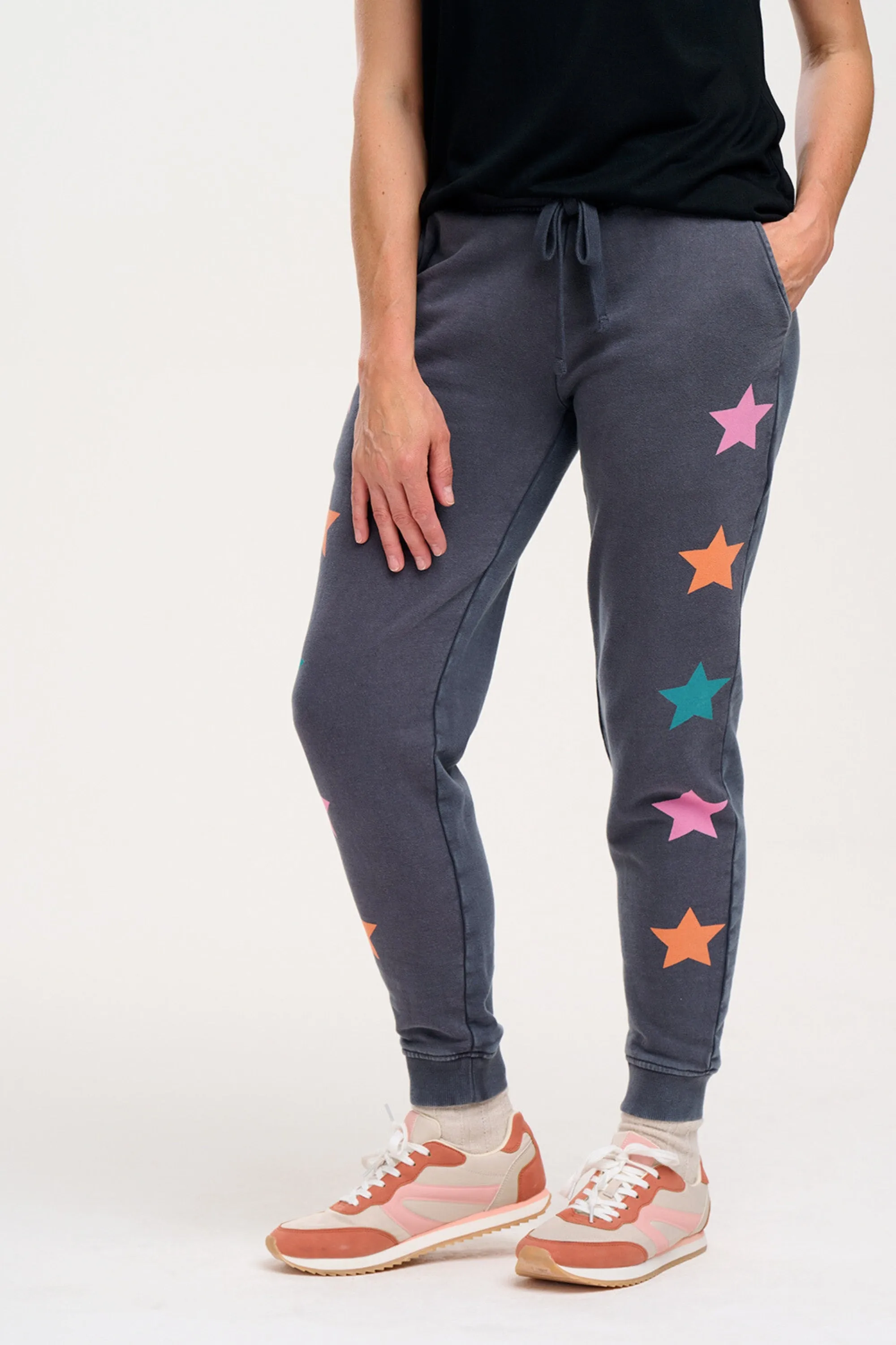 Ashley Joggers - Washed Charcoal. Star Detail