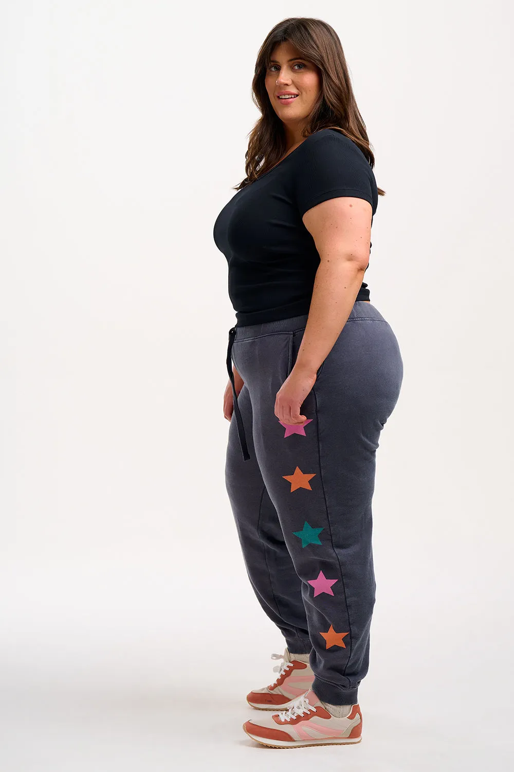 Ashley Joggers - Washed Charcoal. Star Detail
