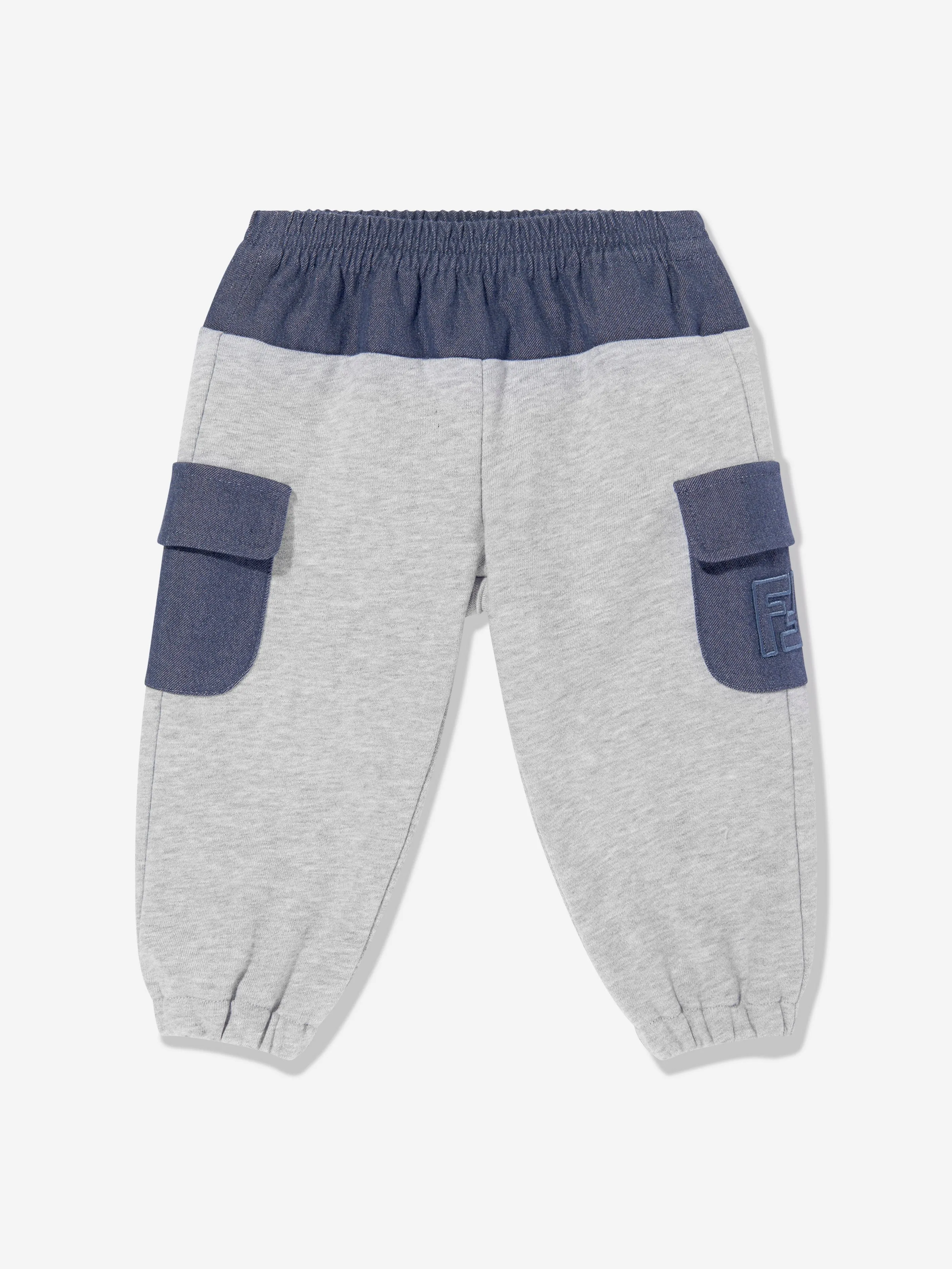 Baby Boys Denim and Jersey Joggers in Grey