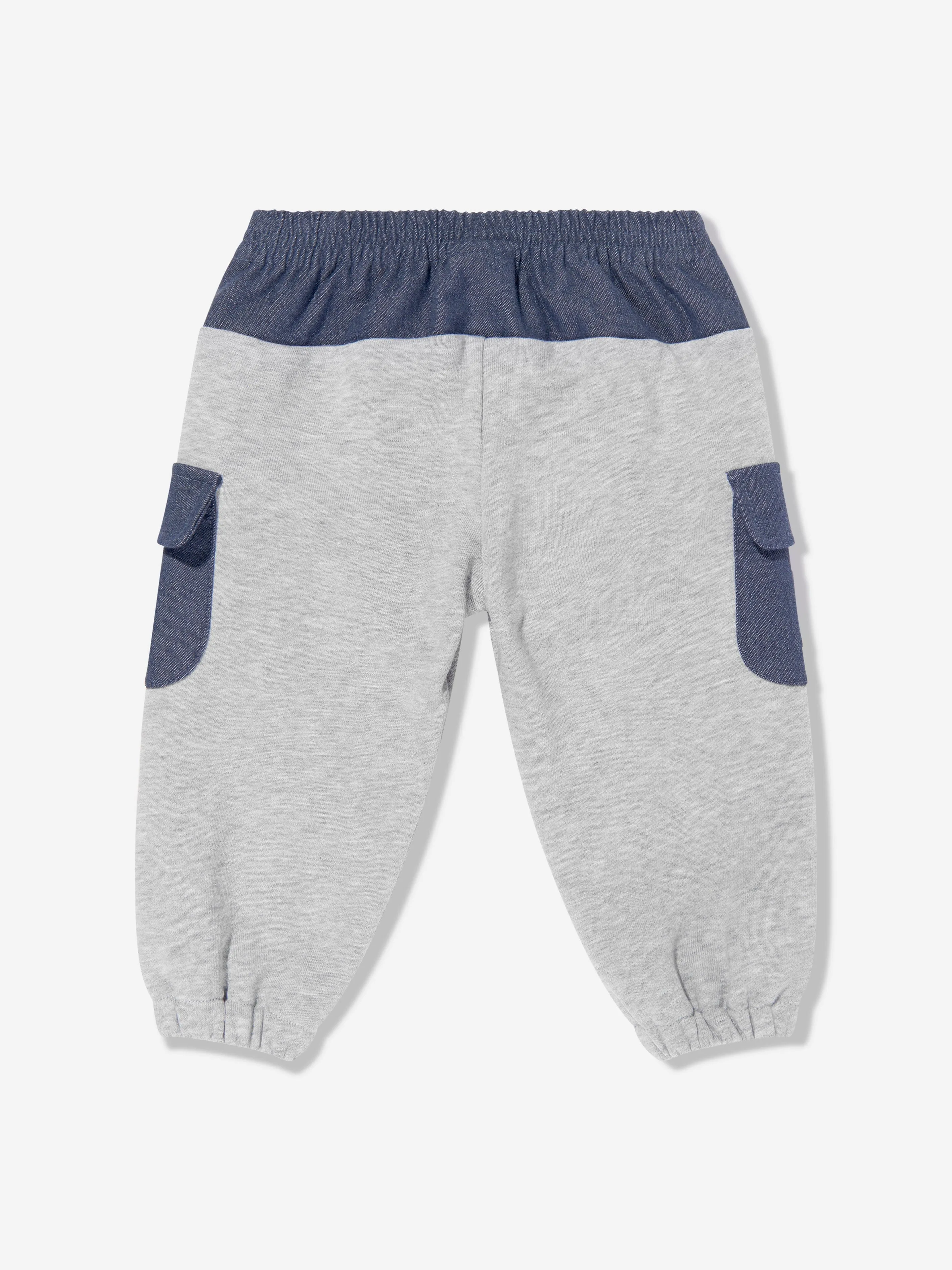 Baby Boys Denim and Jersey Joggers in Grey