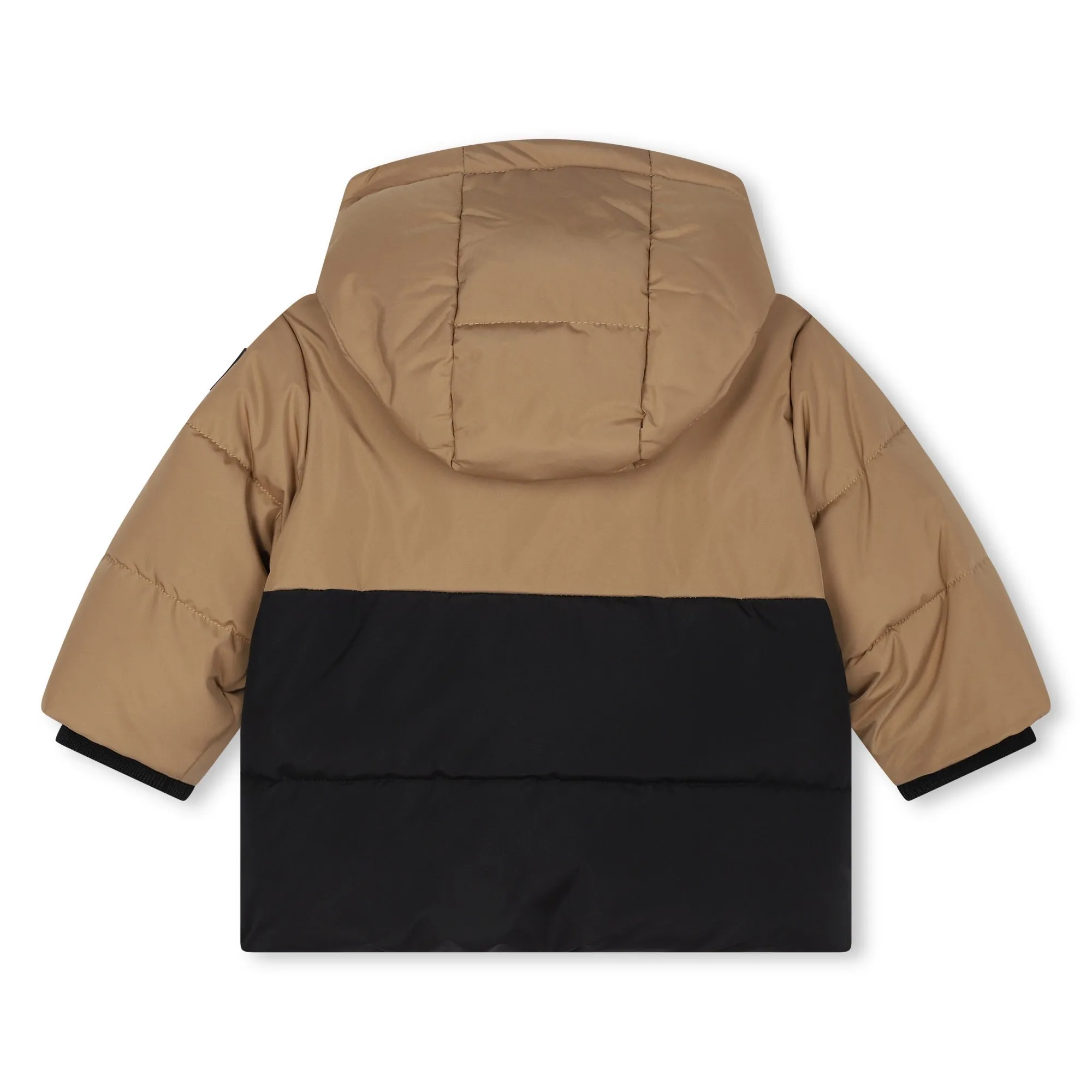 Beige Colorblock Logo Puffer Jacket