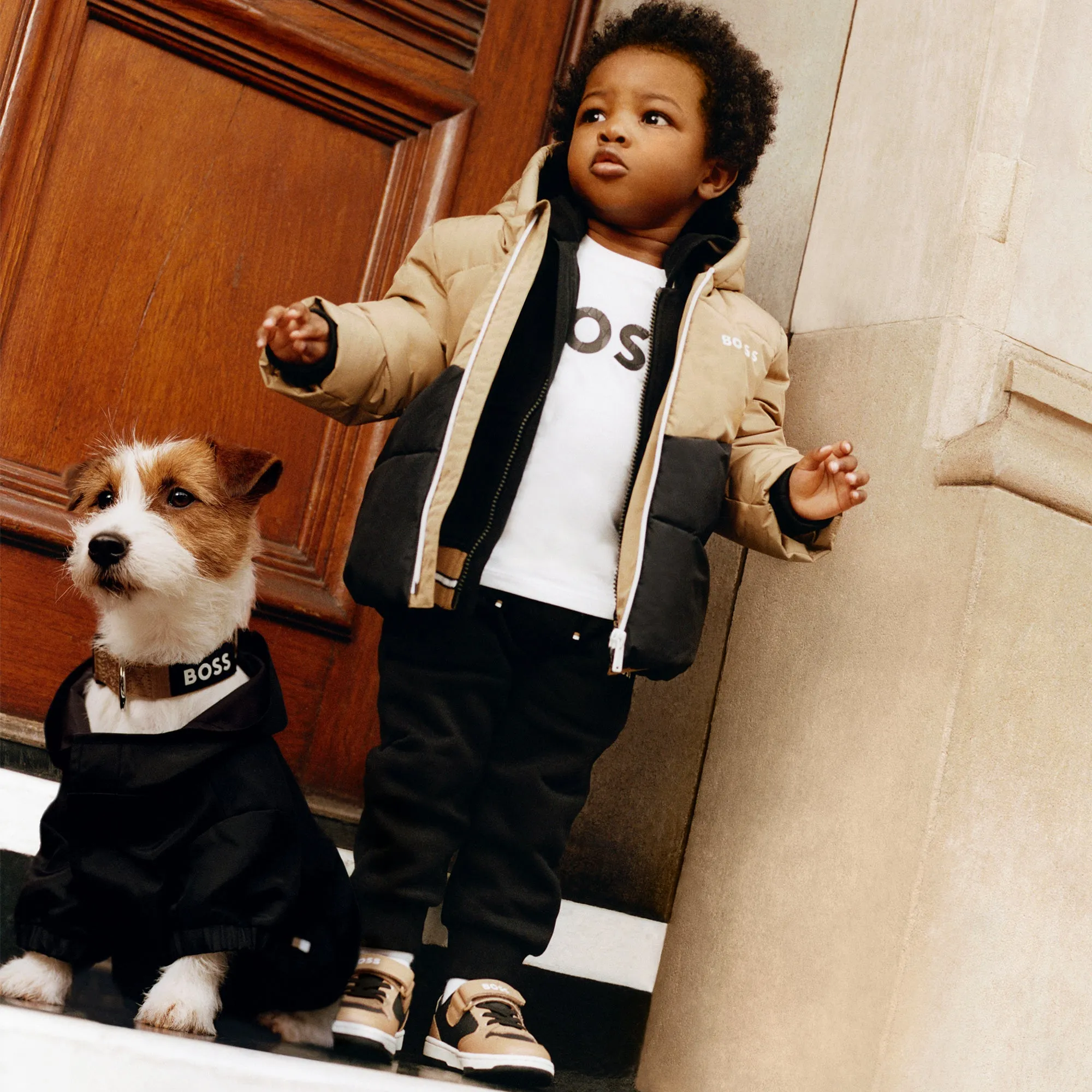 Beige Colorblock Logo Puffer Jacket