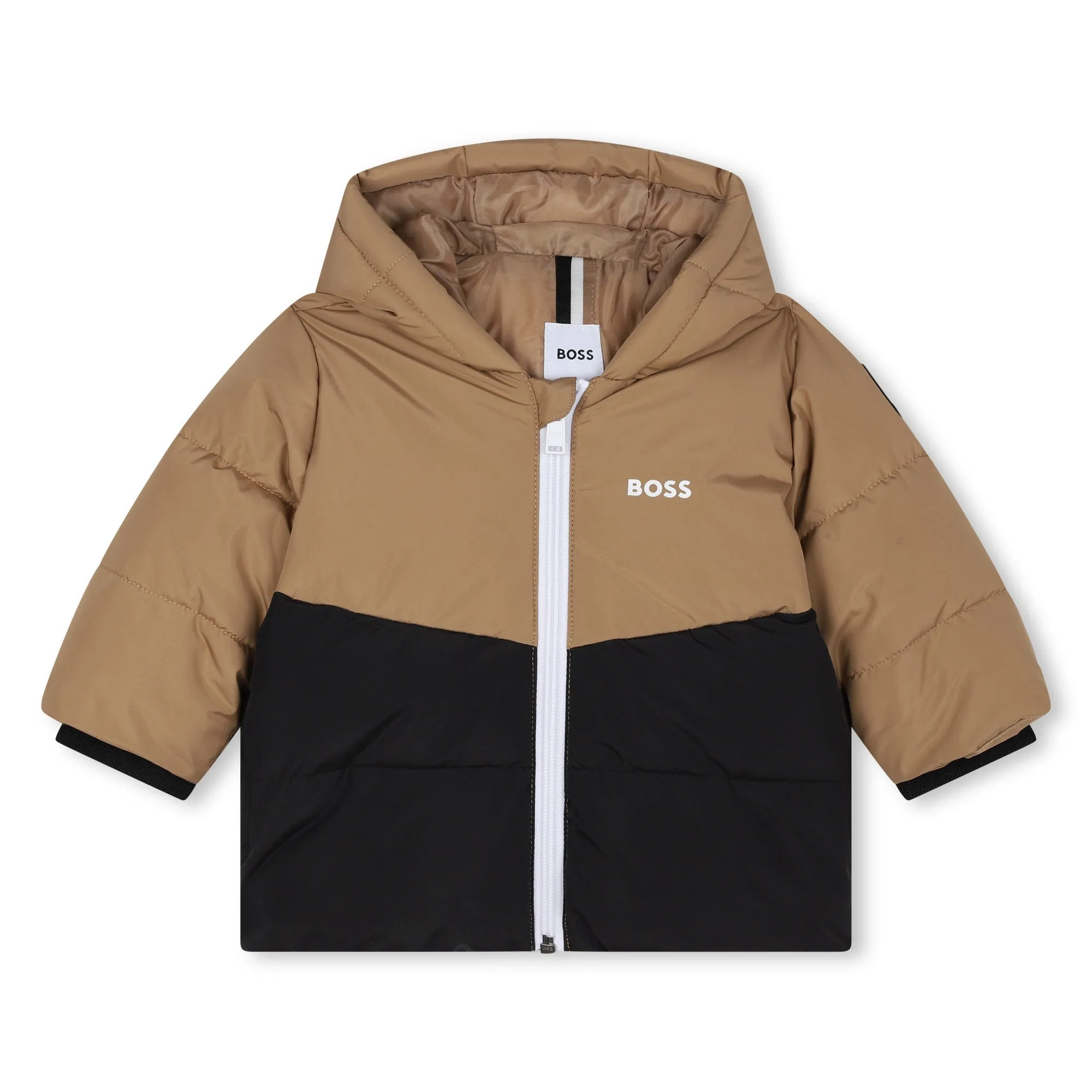 Beige Colorblock Logo Puffer Jacket