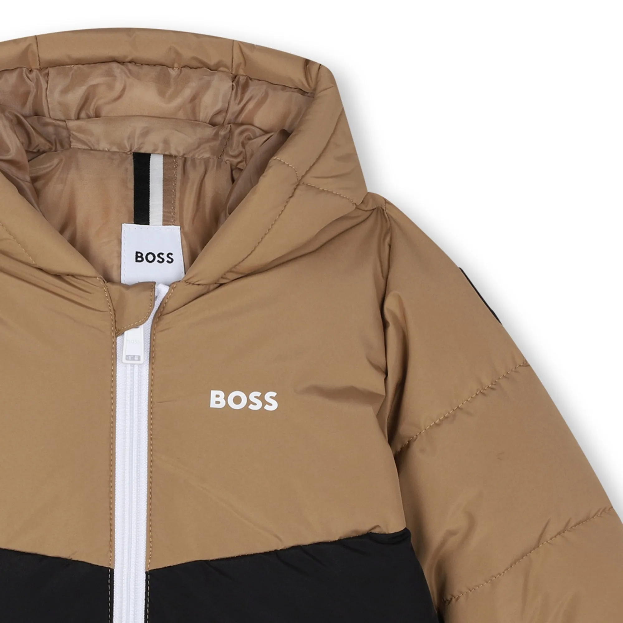Beige Colorblock Logo Puffer Jacket