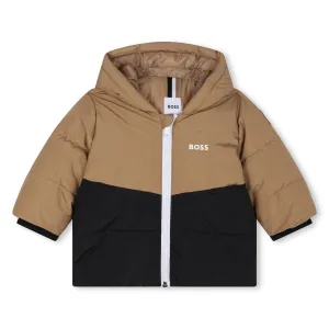 Beige Colorblock Logo Puffer Jacket
