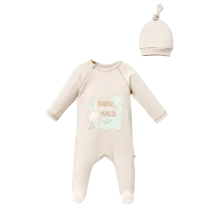 Beige Dinosaur Graphic Babygrow & Hat