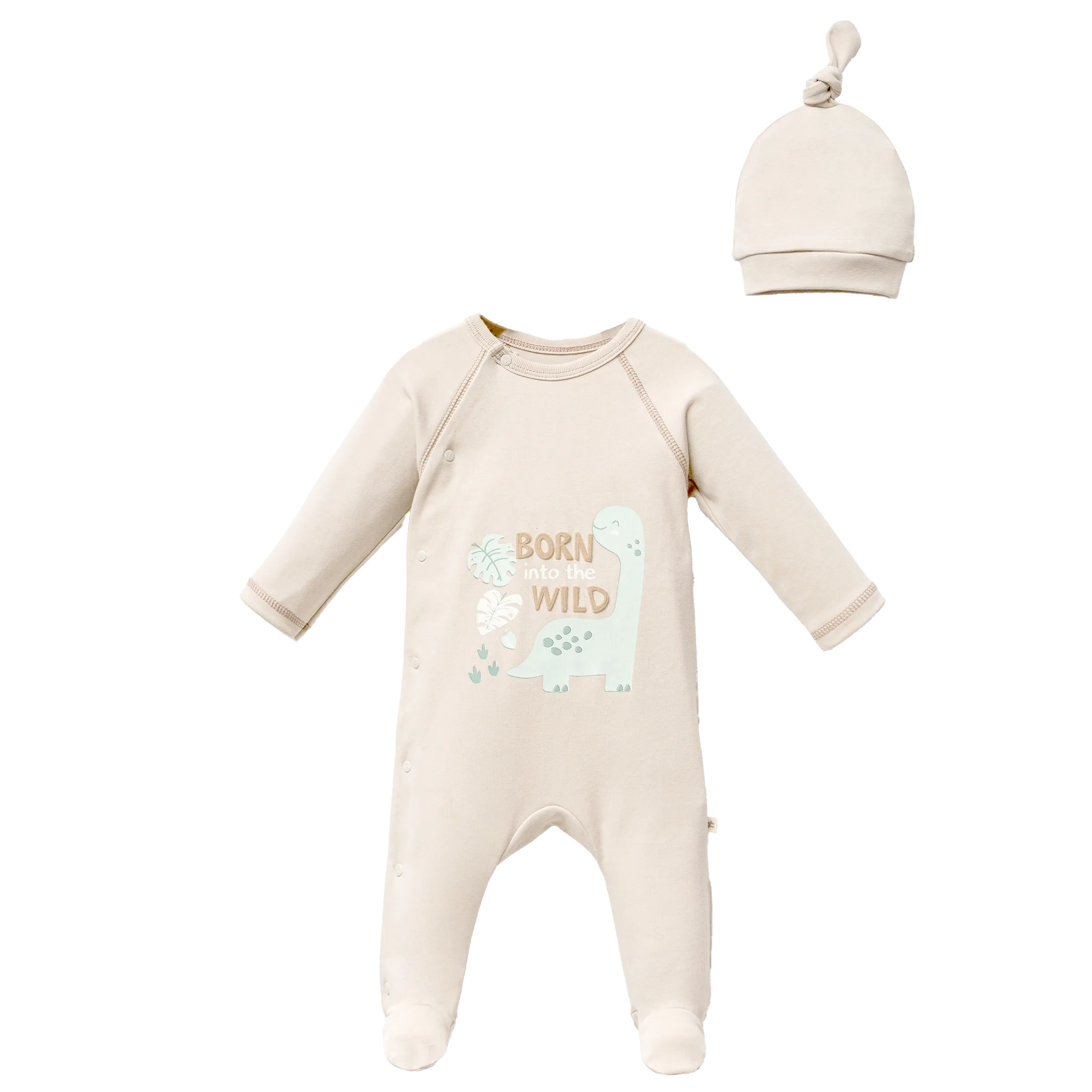Beige Dinosaur Graphic Babygrow & Hat