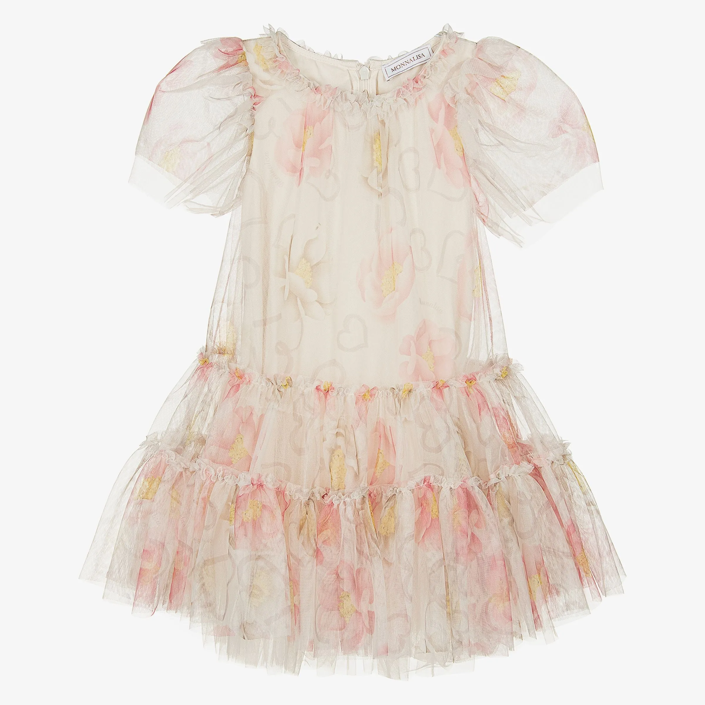 Beige Floral Tulle Teacup Dress