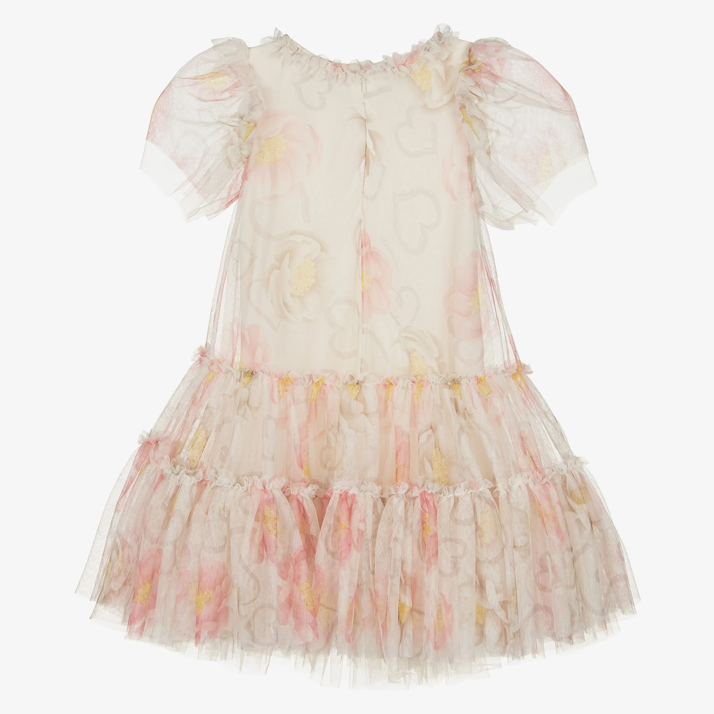 Beige Floral Tulle Teacup Dress