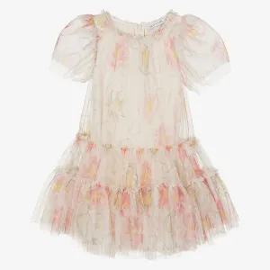 Beige Floral Tulle Teacup Dress