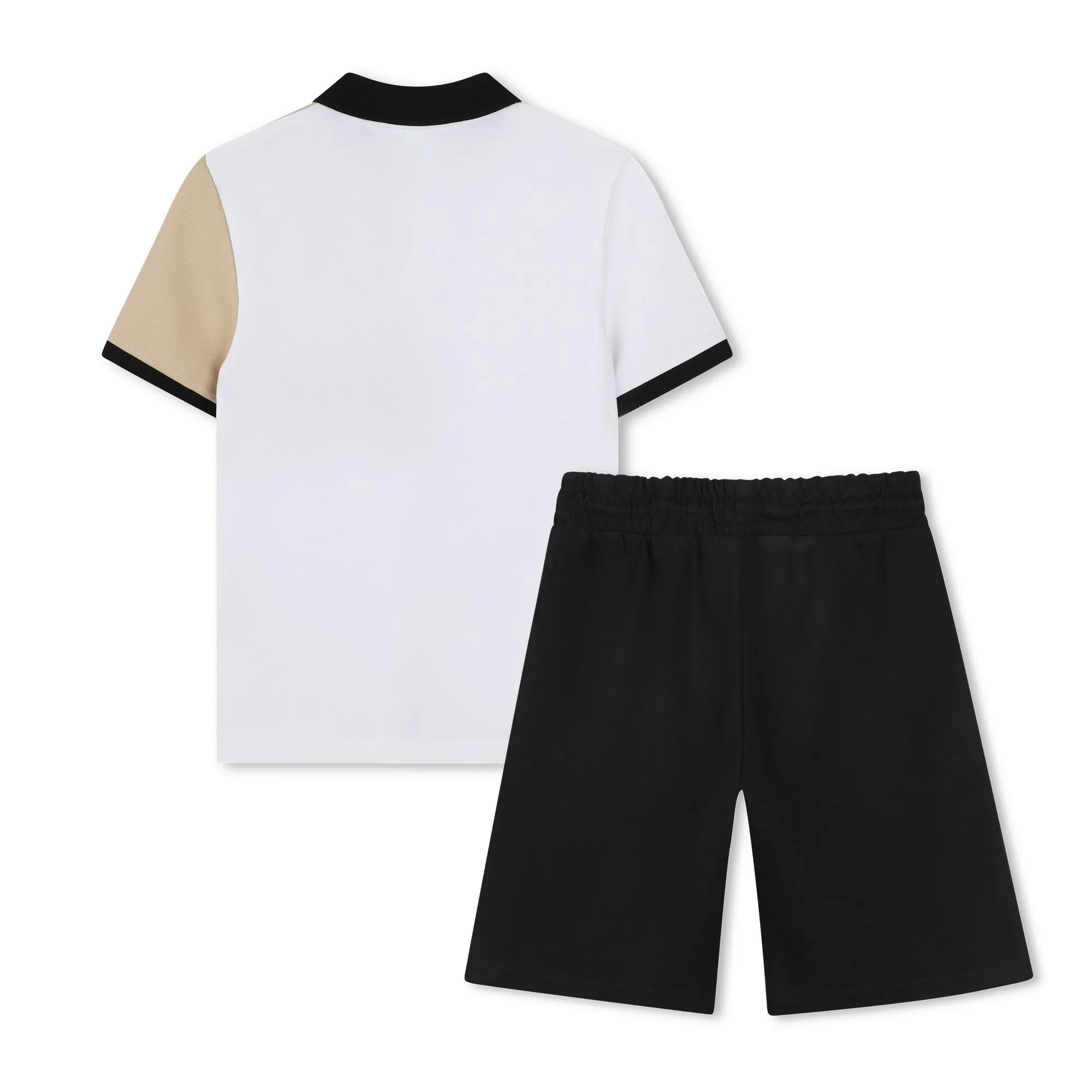 Black Beige Polo Textile Shorts Set