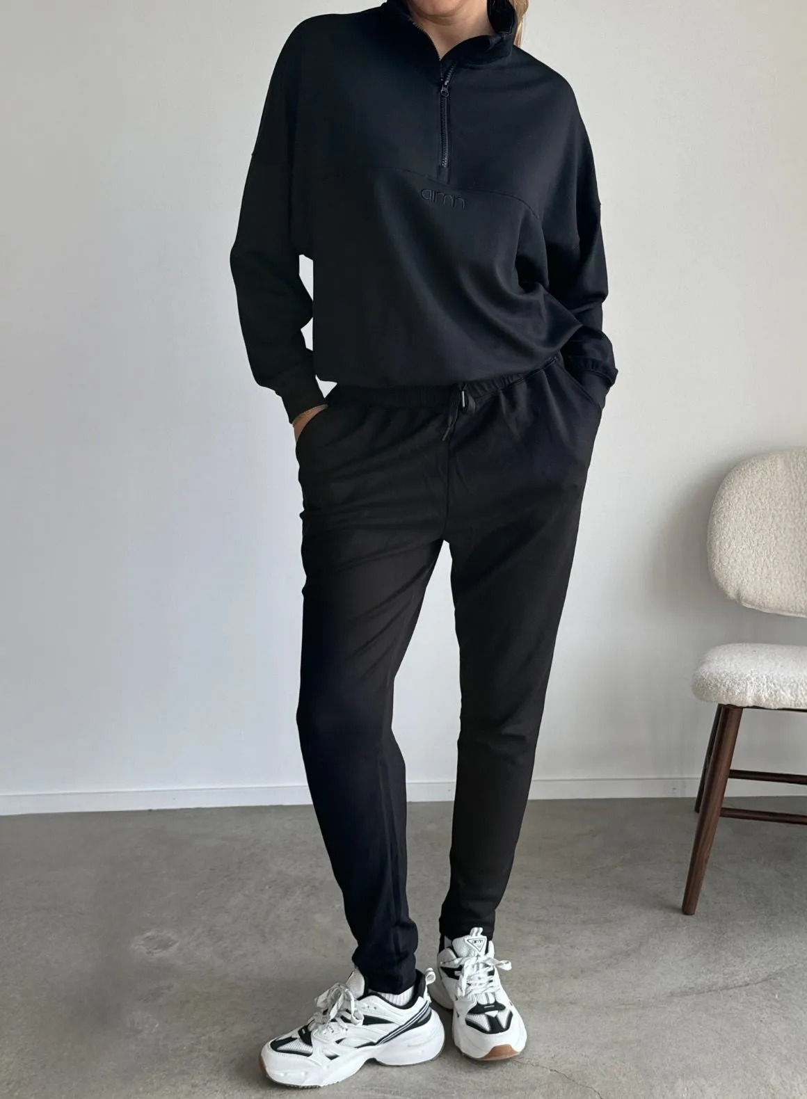 Black Comfy Modal Set With Half Zip Top