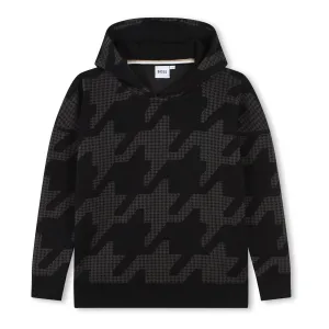 Black Houndstooth Print Sweatshirt