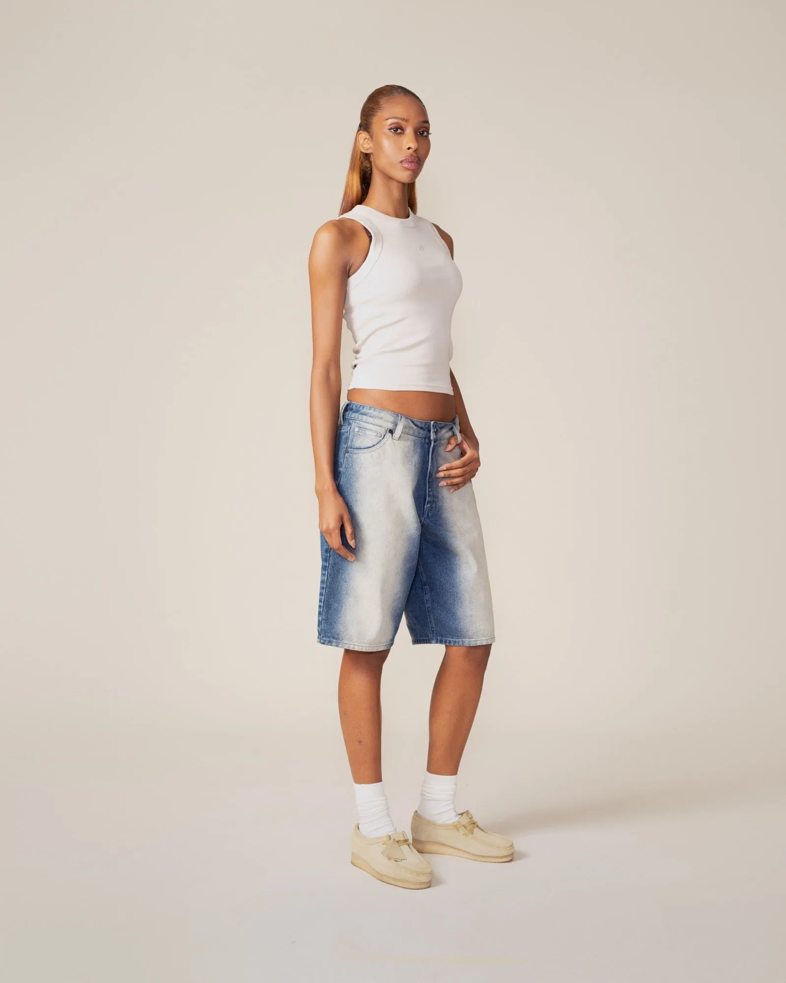Bleached Denim Blue Shorts