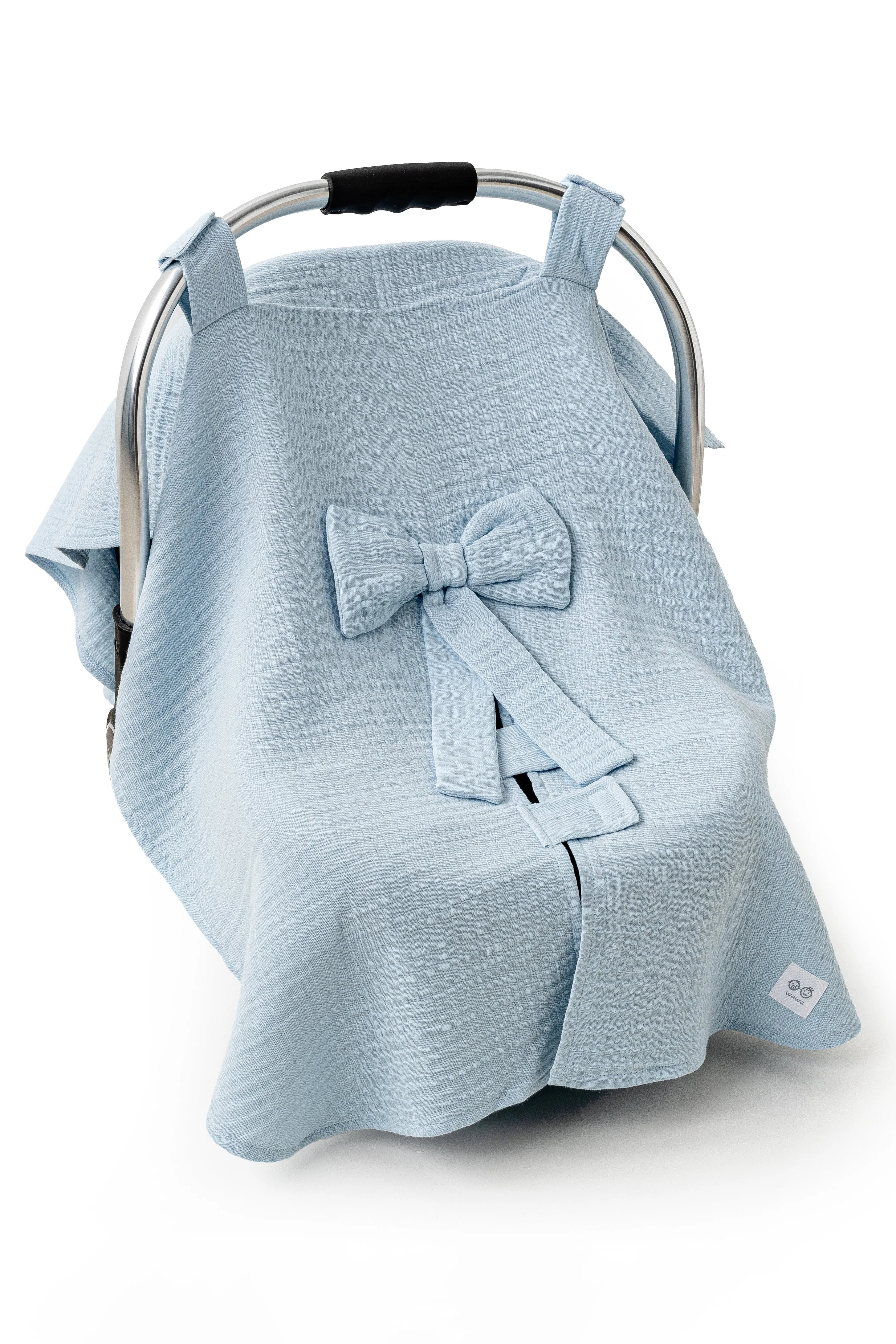 Blue Muslin Bow Car Seat Cover