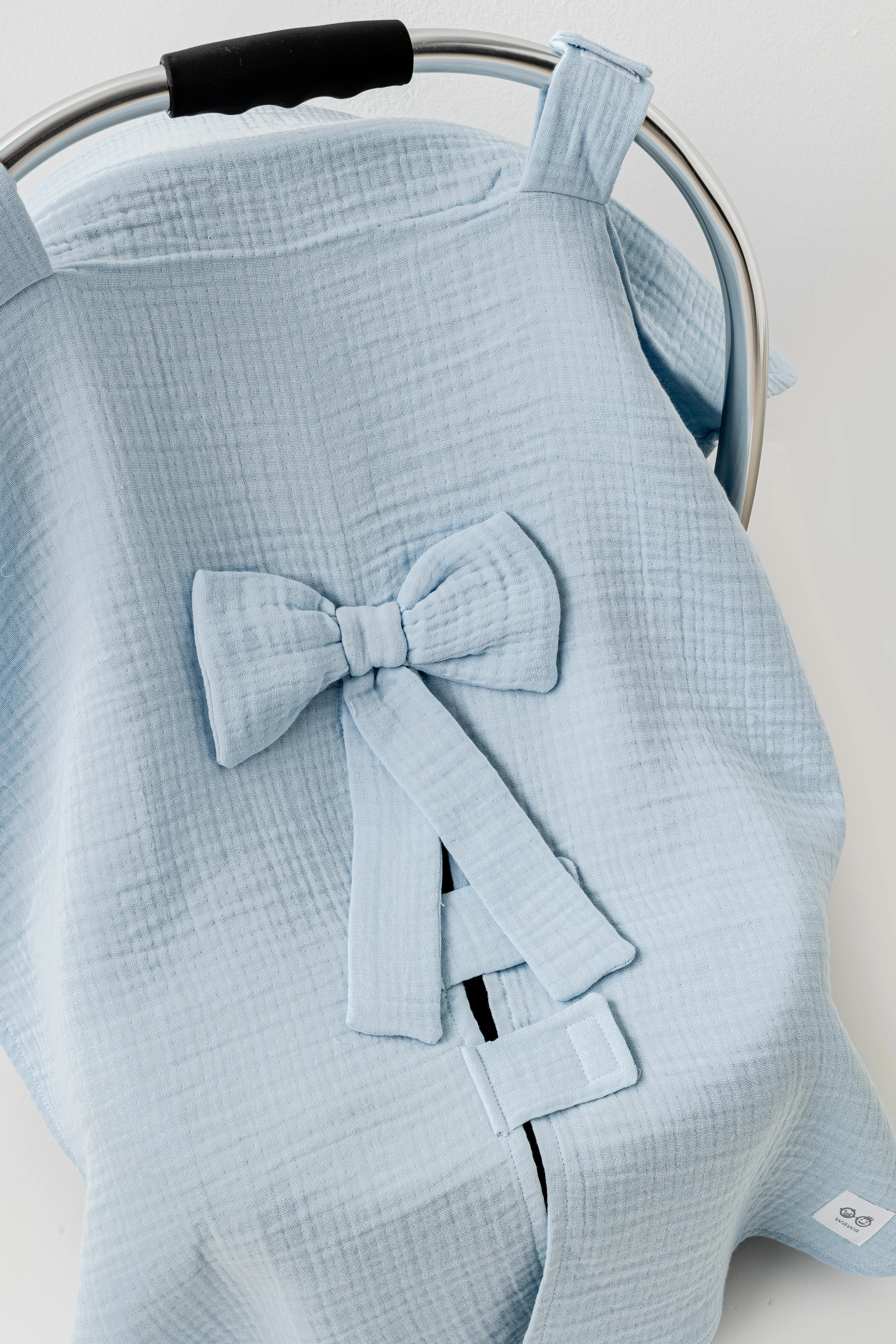 Blue Muslin Bow Car Seat Cover