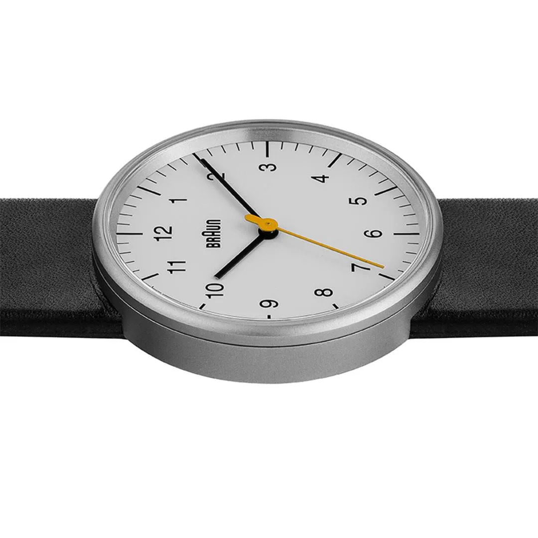 BN0021 Braun gents classic watch - white dial and black leather strap