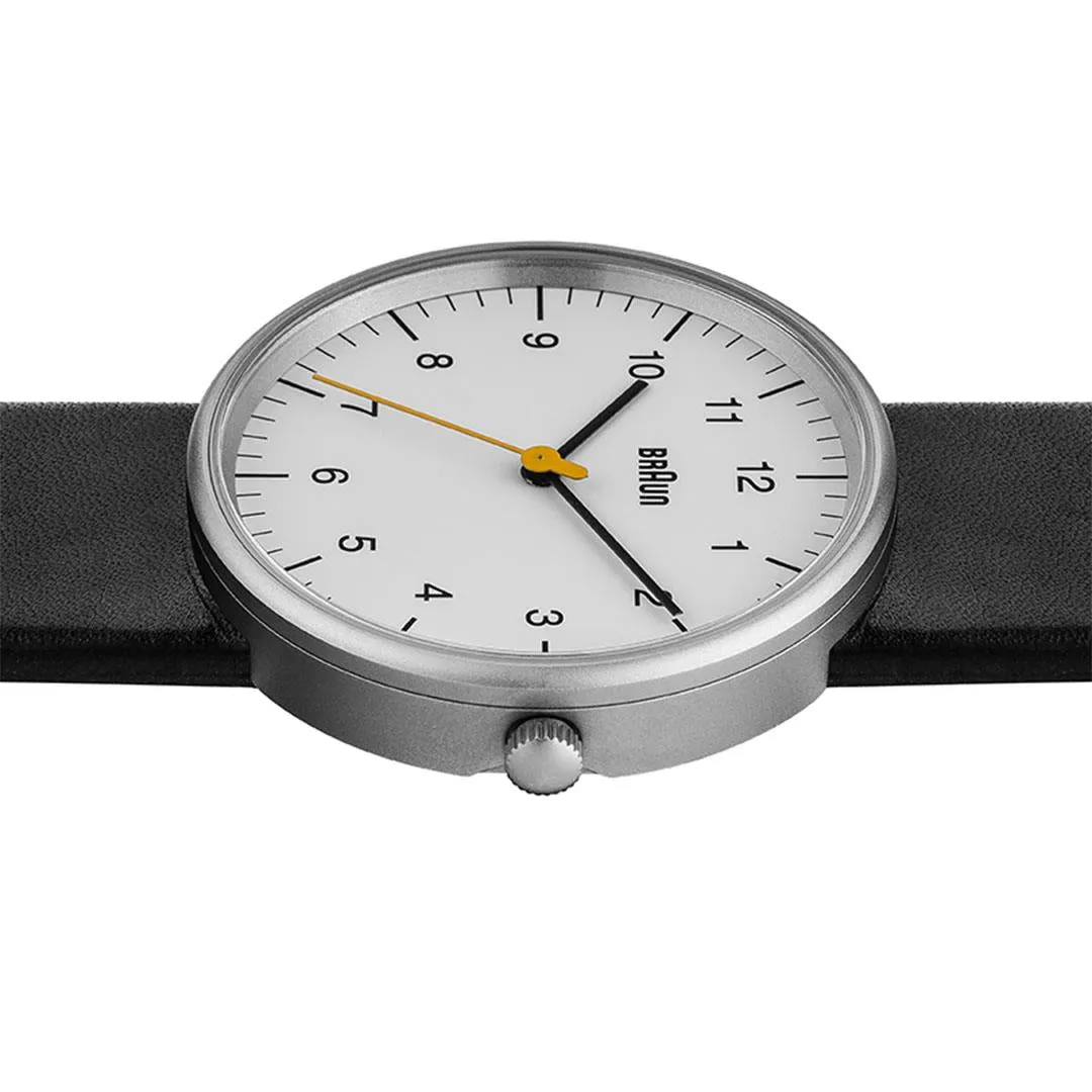 BN0021 Braun gents classic watch - white dial and black leather strap