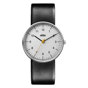 BN0021 Braun gents classic watch - white dial and black leather strap