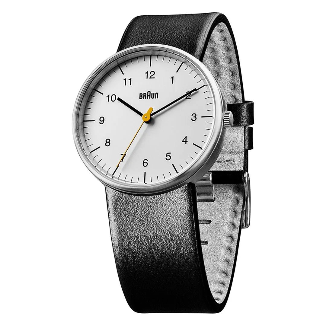 BN0021 Braun gents classic watch - white dial and black leather strap