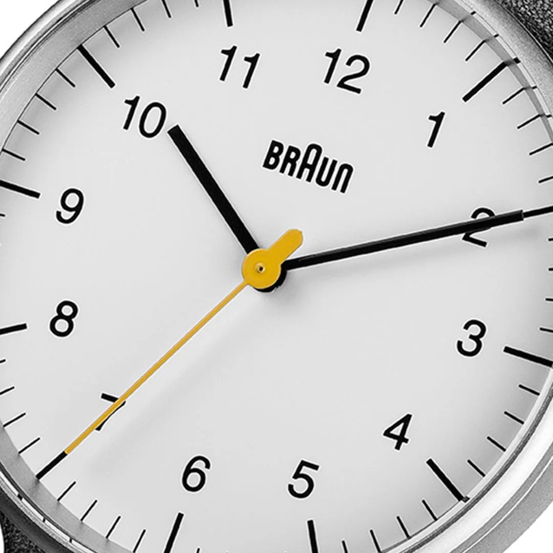 BN0021 Braun gents classic watch - white dial and black leather strap