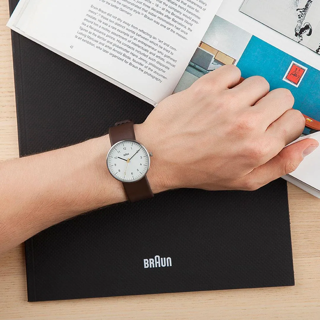 BN0021 Braun gents classic watch - white dial and brown leather strap