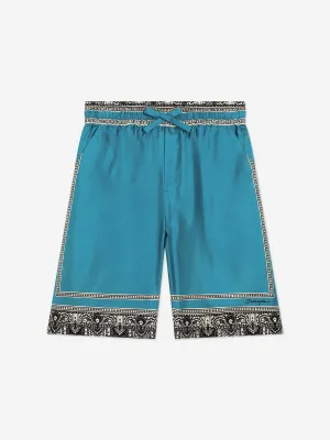 Boys Silk Bandana Print Shorts in Blue
