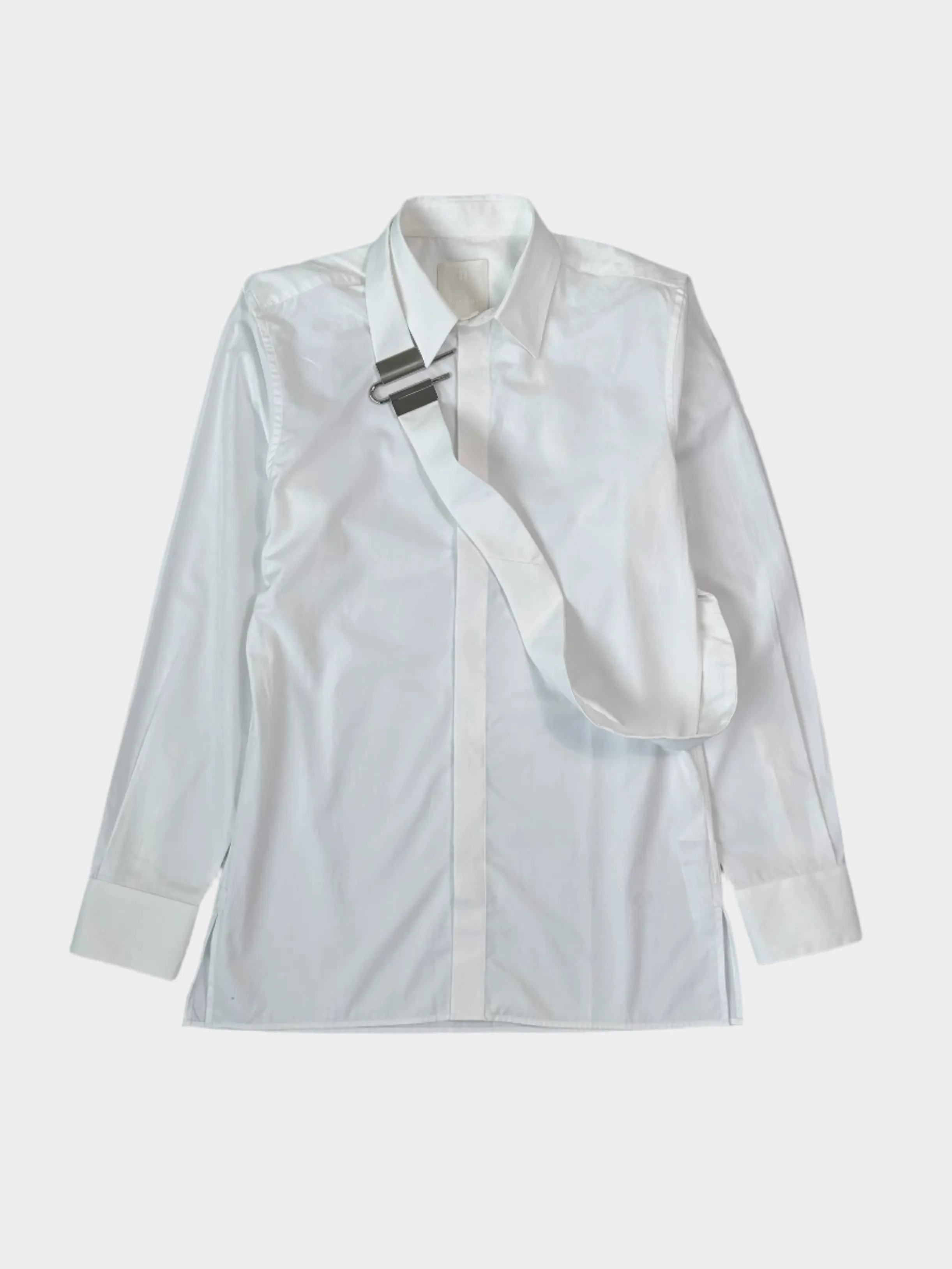 Camicia Bianca Con Fibbia Asimmetrica In Metallo