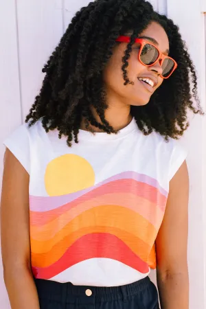 Chrissy Relaxed Tank T-Shirt - Off-White. Sunset Waves