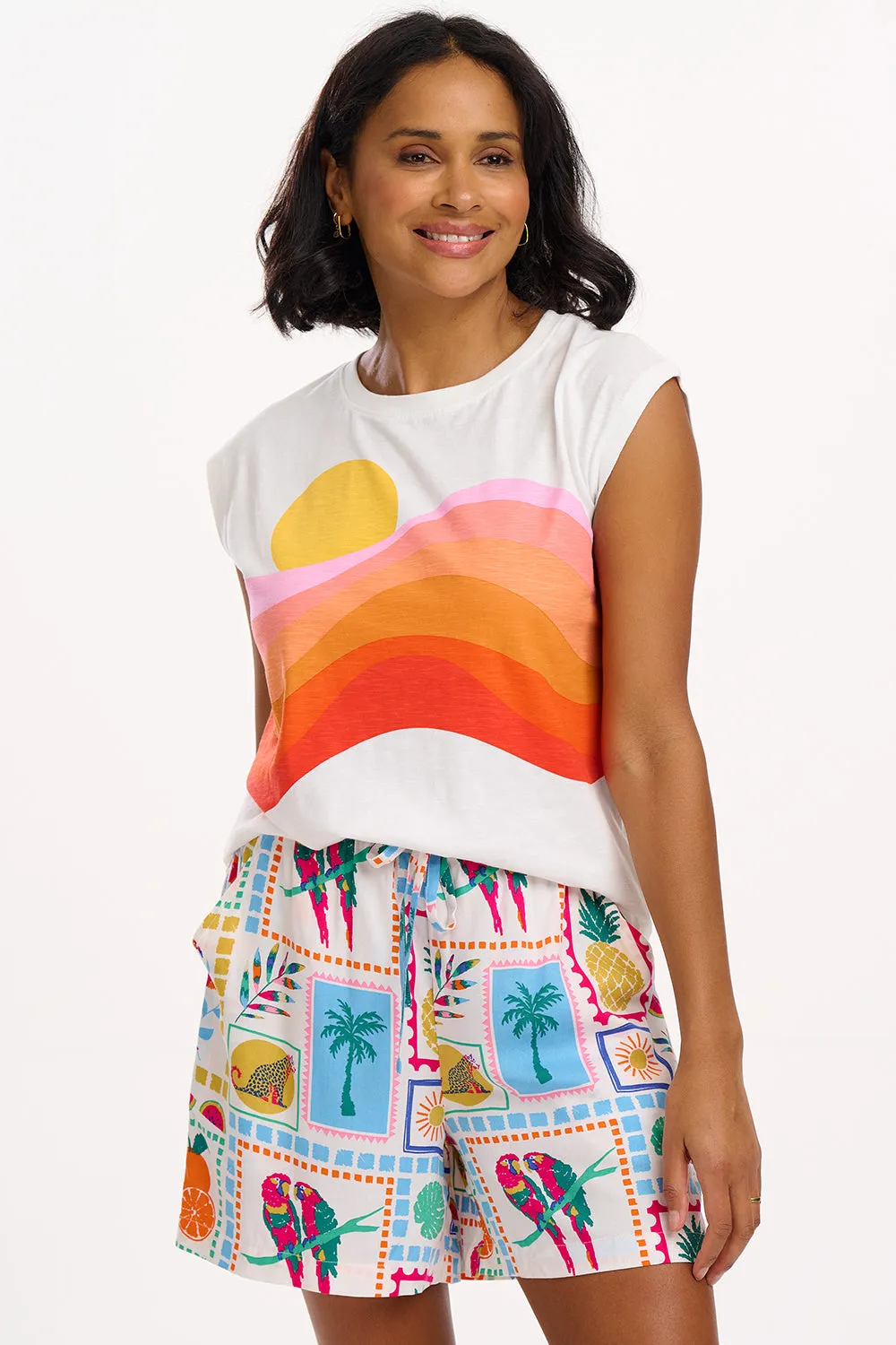 Chrissy Relaxed Tank T-Shirt - Off-White. Sunset Waves