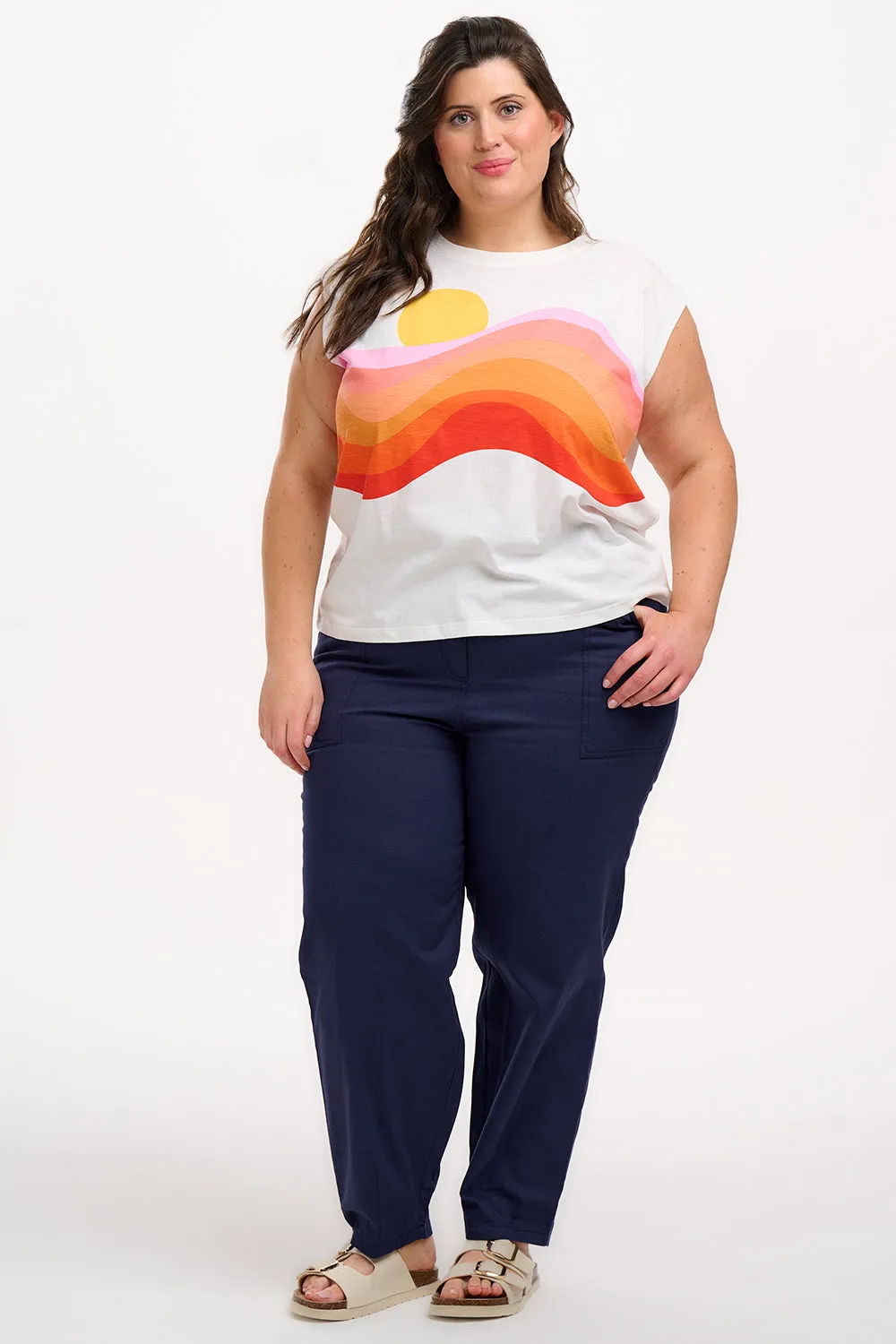 Chrissy Relaxed Tank T-Shirt - Off-White. Sunset Waves