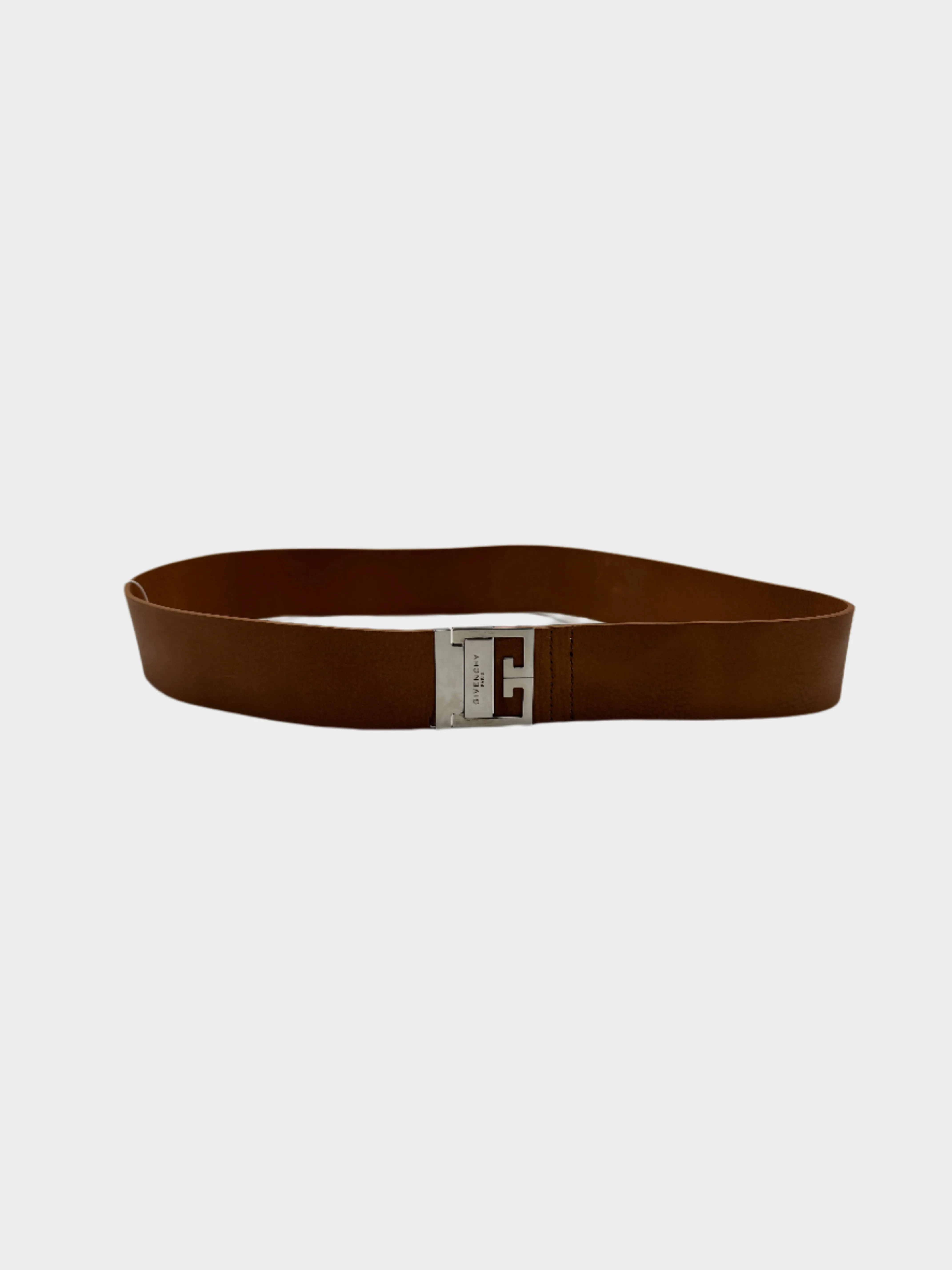 Cintura Marrone In Pelle Con Fibbia G Squadrata Argento