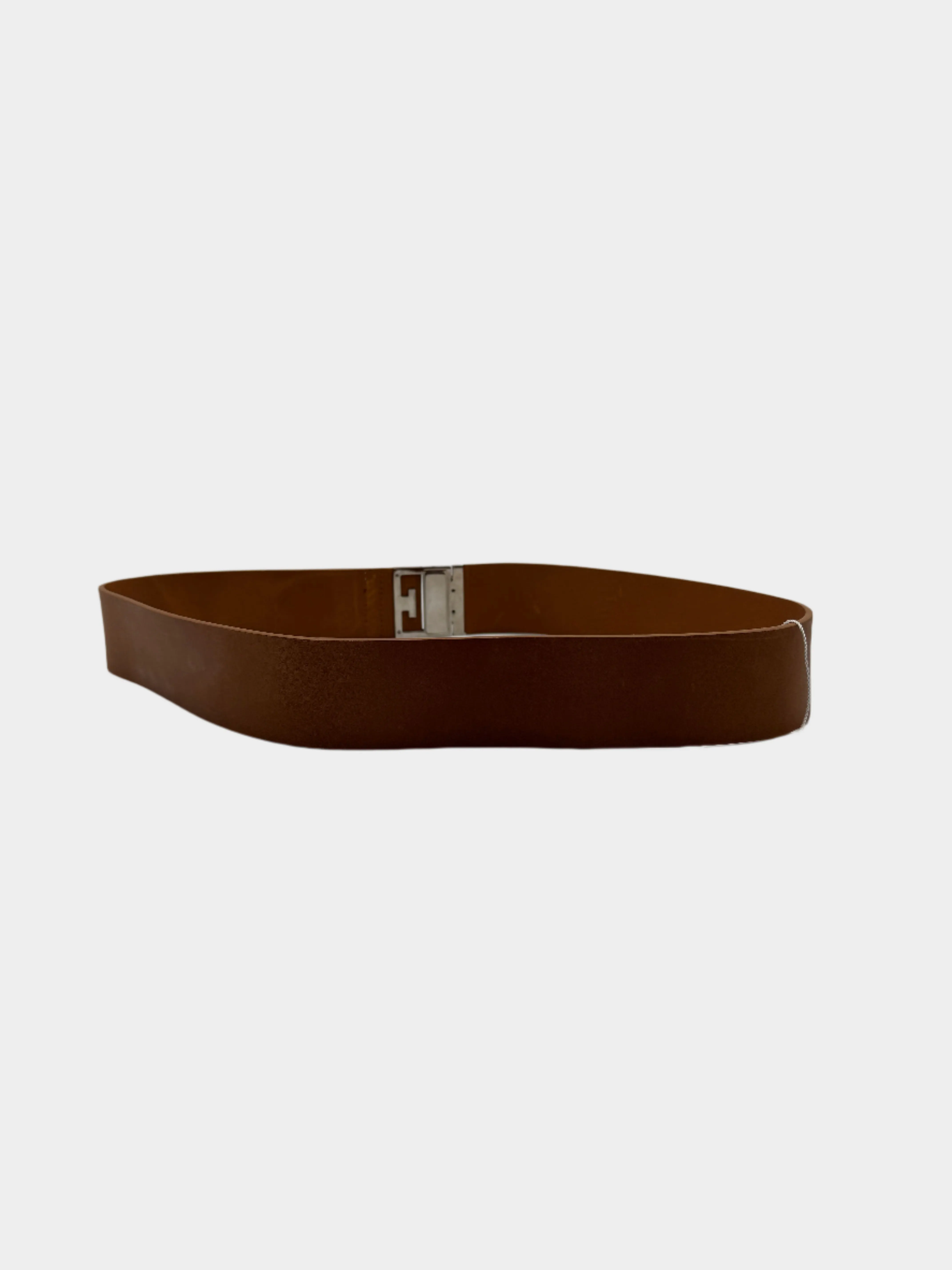 Cintura Marrone In Pelle Con Fibbia G Squadrata Argento