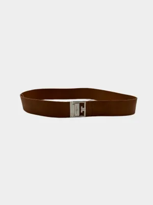Cintura Marrone In Pelle Con Fibbia G Squadrata Argento