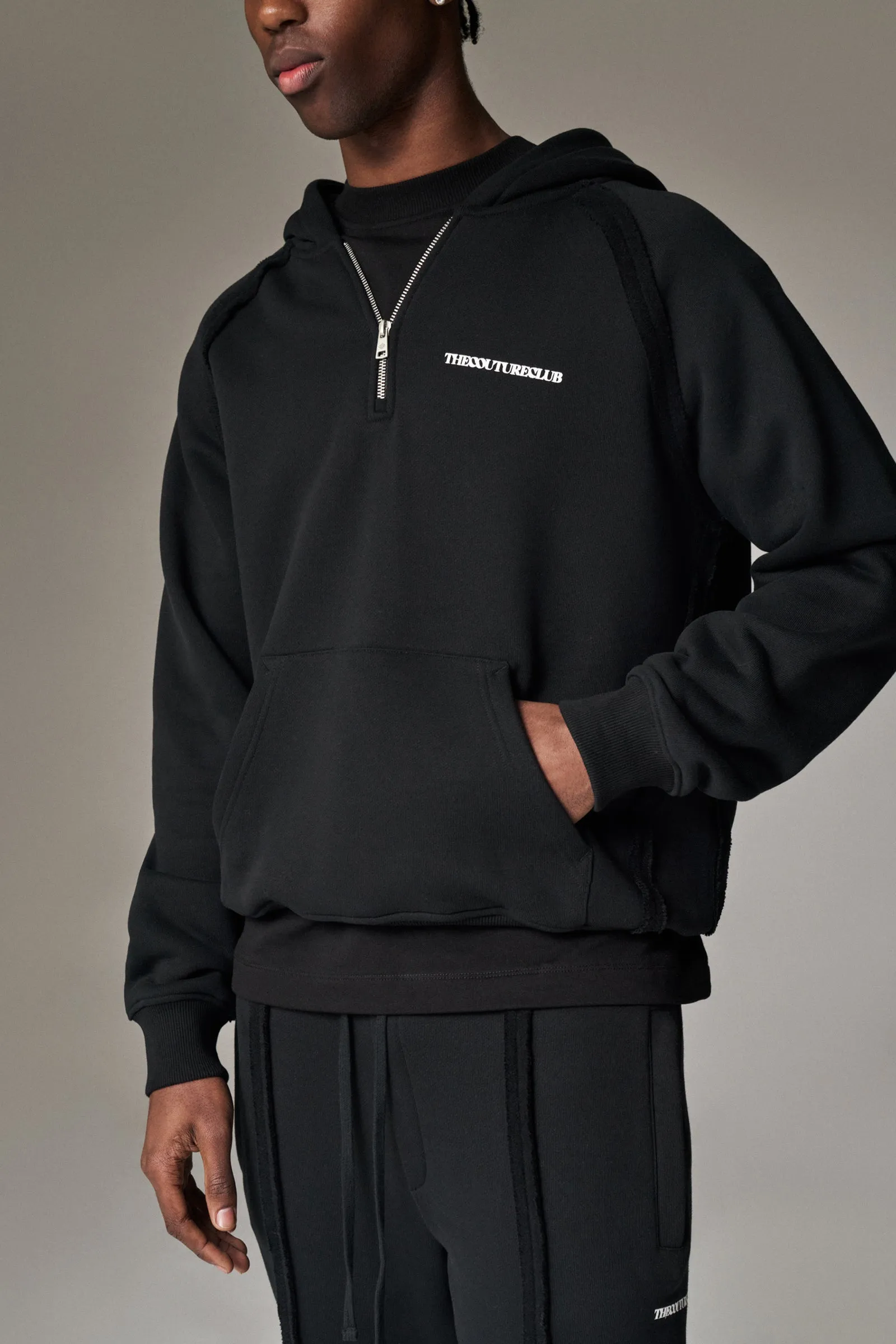 COPYRIGHT QUARTER ZIP HOODIE  - BLACK