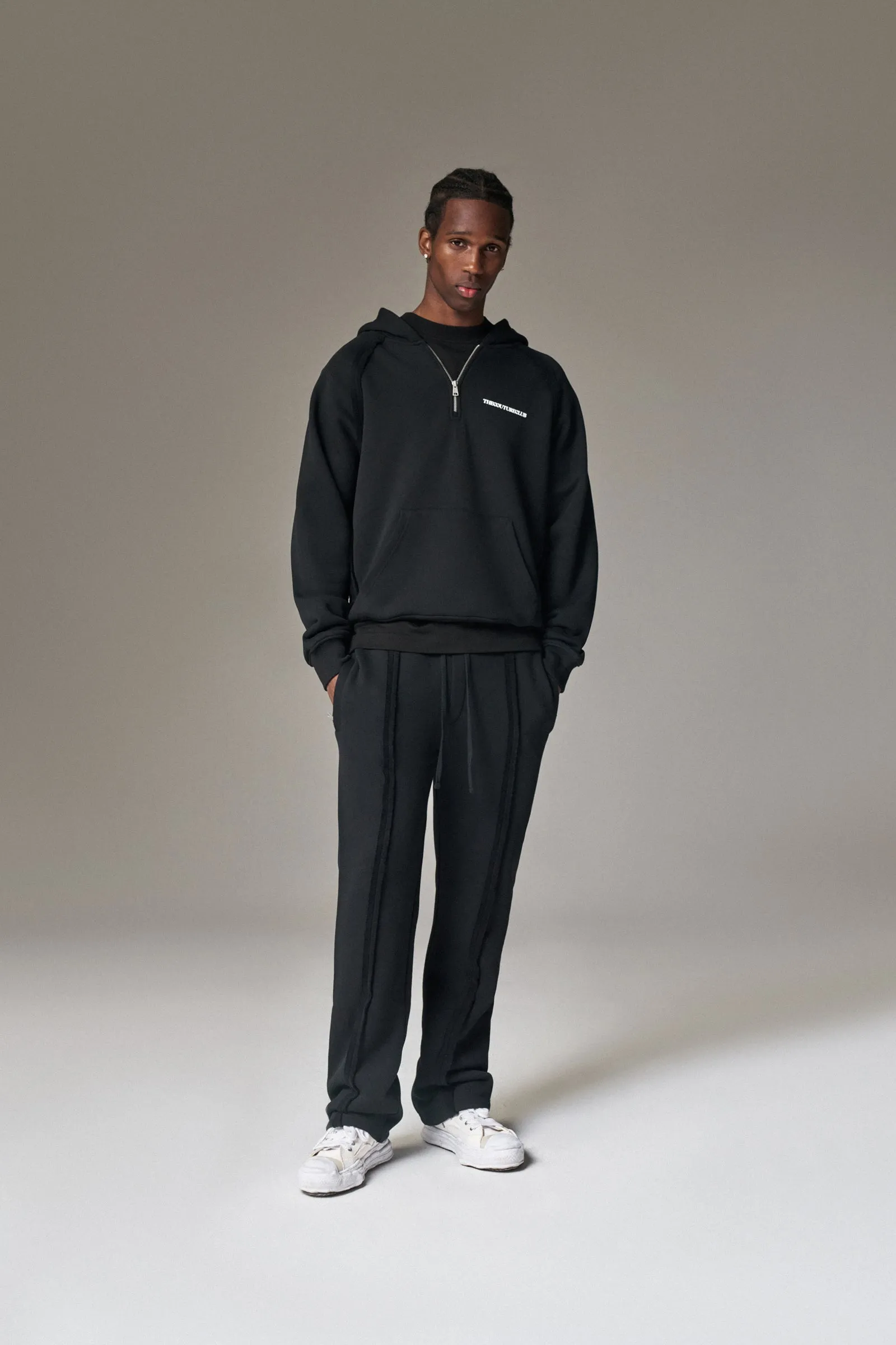COPYRIGHT QUARTER ZIP HOODIE  - BLACK