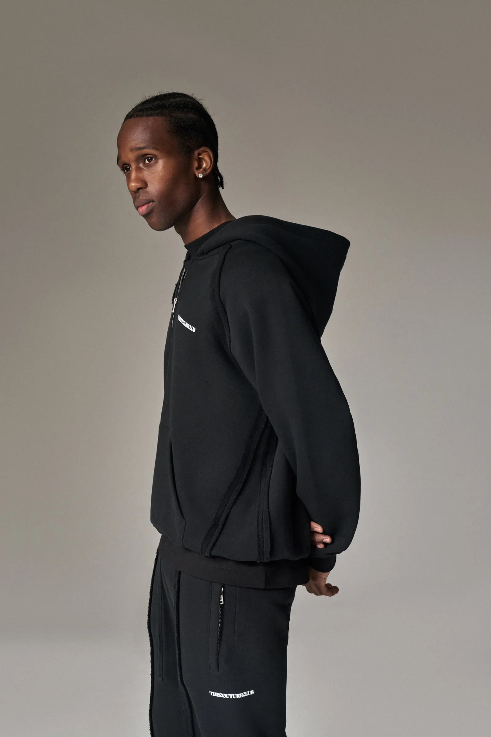 COPYRIGHT QUARTER ZIP HOODIE  - BLACK