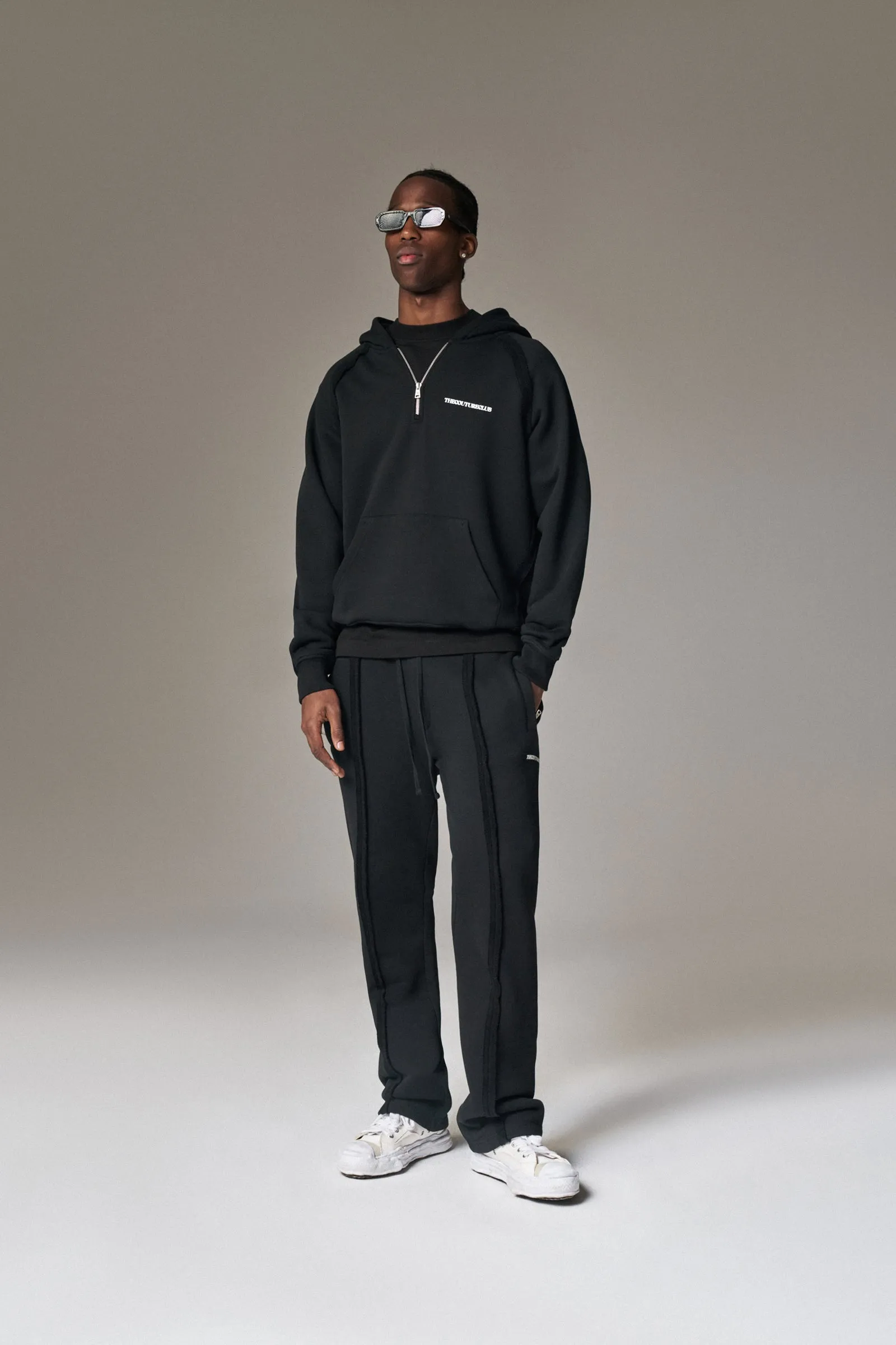 COPYRIGHT QUARTER ZIP HOODIE  - BLACK