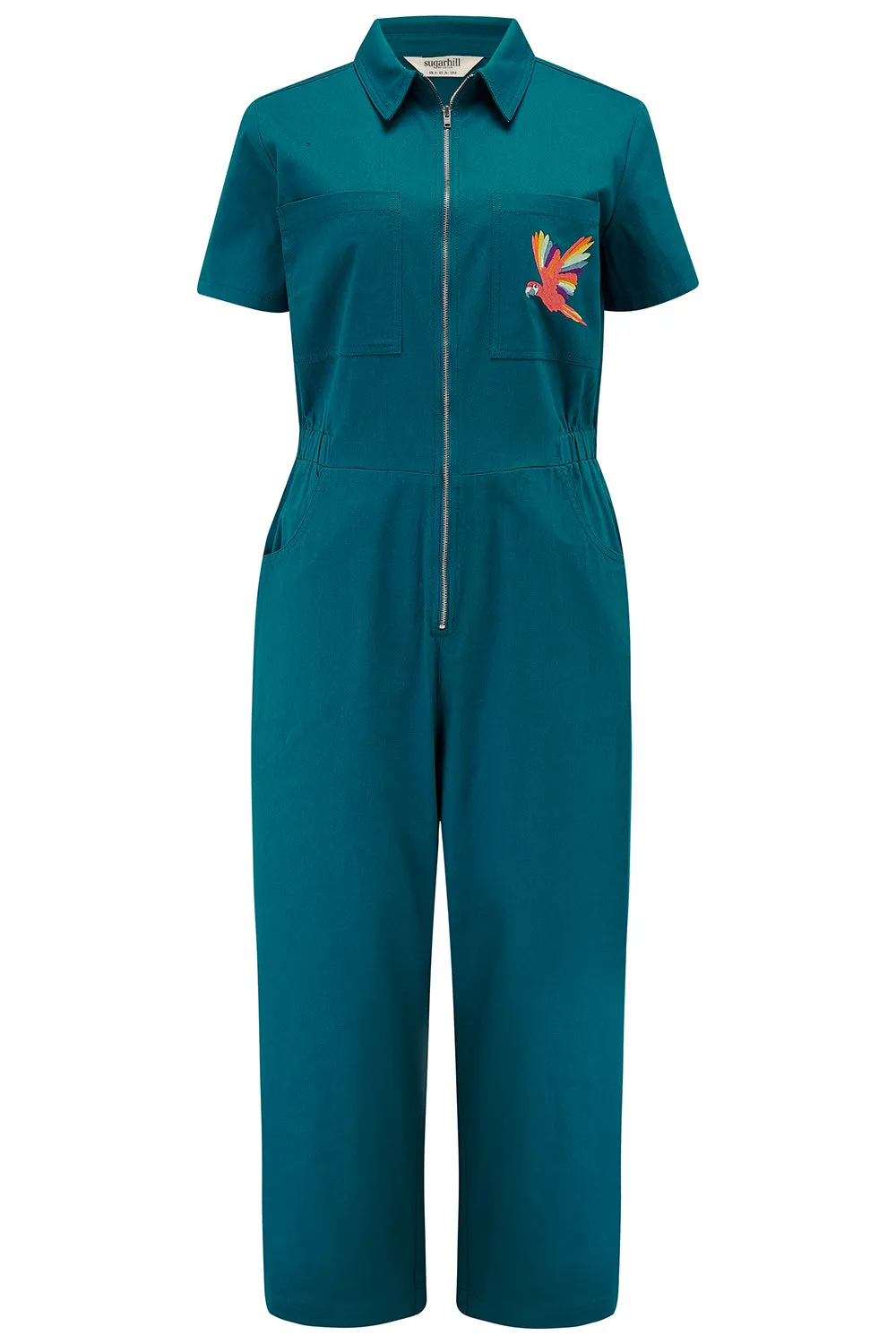 Cora Cropped Jumpsuit - Teal. Rainbow Parrot