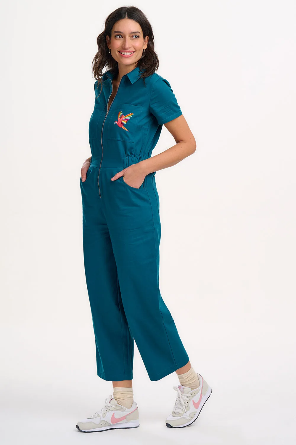 Cora Cropped Jumpsuit - Teal. Rainbow Parrot